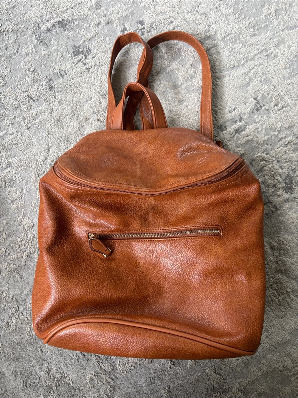Cognac Backpack with Front Zip Pocket little discoloration on front see